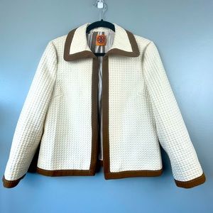 Tory Burch Womens Cream Waffle Cardigan Blazer Sz 12